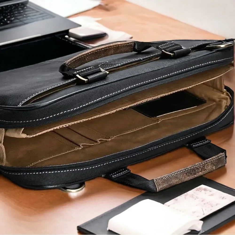 BOCONI Bags l Black l Genuine Leather l Briefcase Laptop Bag l Shoulder strap